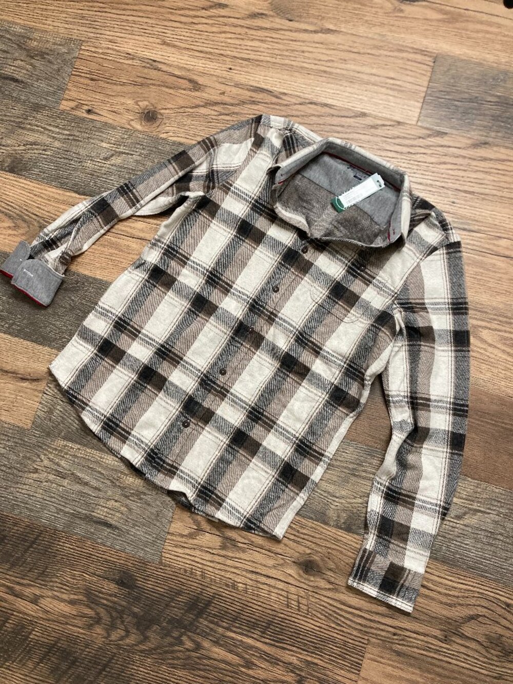 Flag & Anthem Clearbrook Knit Flannel Shirt Men's M Tall Plaid Off White NWT
